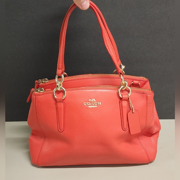Coach F57523 Mini Christie Carryall Leather Handbag Purse Red Coral - Picture 1 of 16